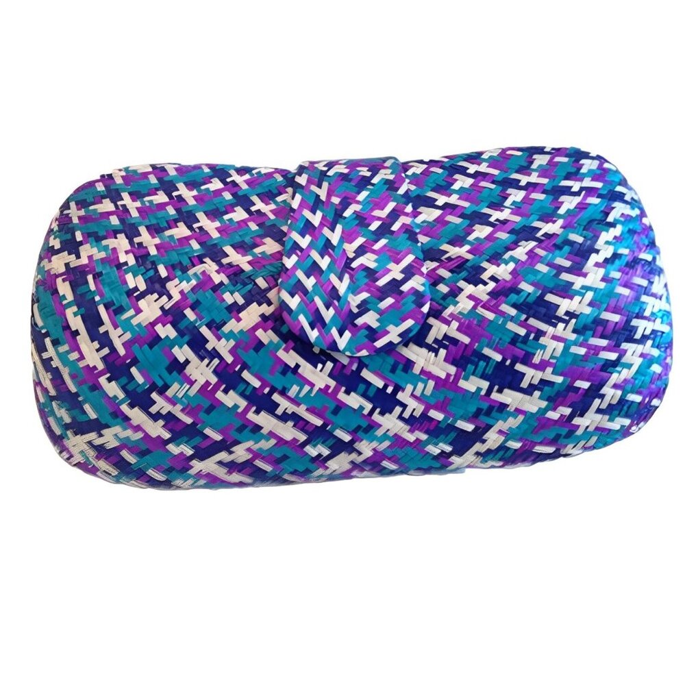 Straw Sand Plaid Clutch Bag Blue Purple Handbag Magnetic Closure Purse Chain New